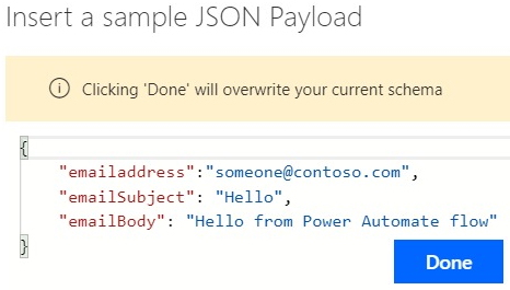 Insert a sample JSON payload